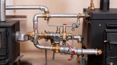 Schemat podłączenia kominka z płaszczem wodnym z piecem węglowym